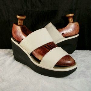 FLY LONDON JESY VANILLA PREMIUM LEATHER SLIDE WEDGE WOMEN SANDALS 8M 38